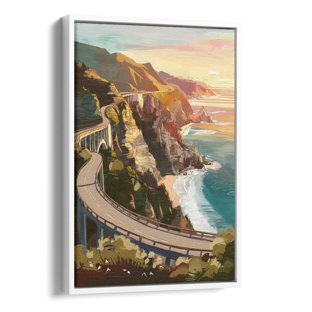 Big Sur Scenic Highway Side - White Canvas Wall Art