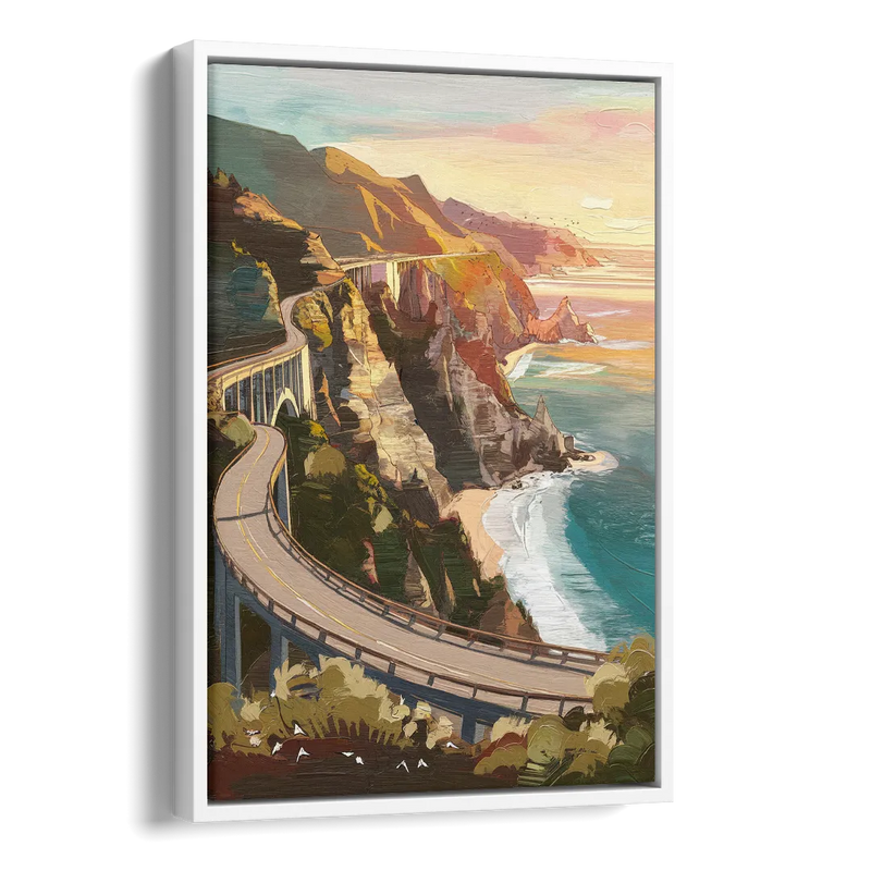 Big Sur Scenic Highway Side - White Canvas Wall Art