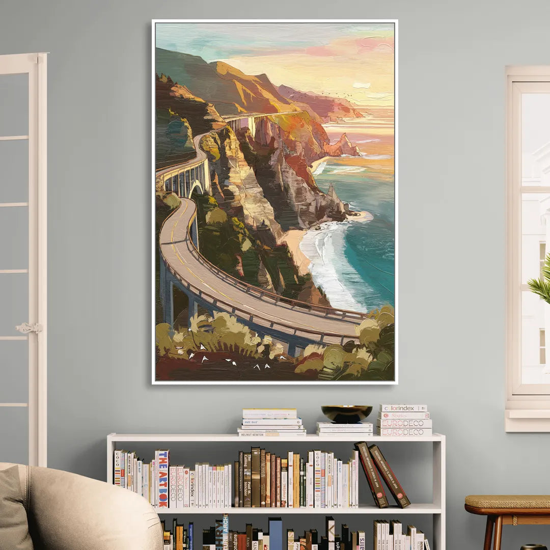 Big Sur Scenic Highway Living Room - White Canvas Wall Art