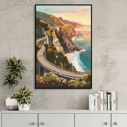 Big Sur Scenic Highway Living Room - Black Canvas Wall Art