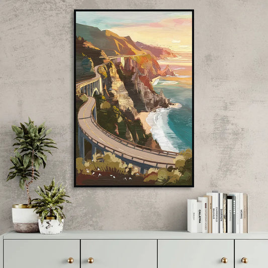 Big Sur Scenic Highway Living Room - Black Canvas Wall Art