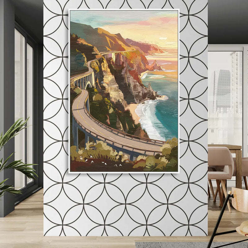 Big Sur Scenic Highway Sitting Room - White Canvas Wall Art