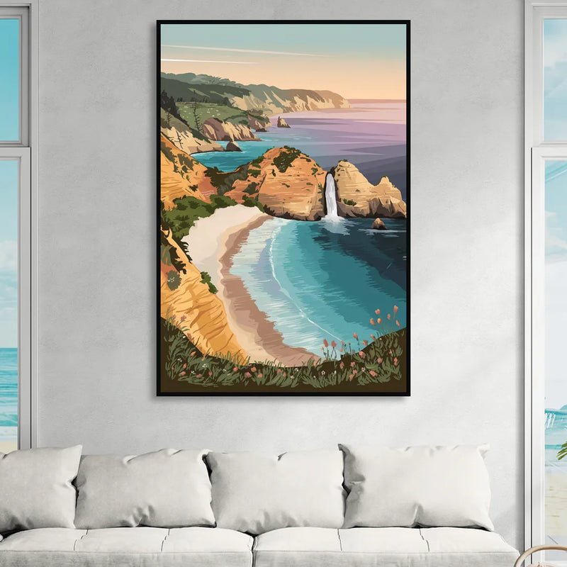Big Sur Serene Landscape Living Room - Black Canvas Wall Art