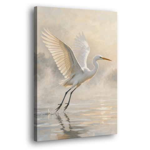 Bird Canvas Wall Art of an Egret Lifting Off - Canvas Wall Art - Side