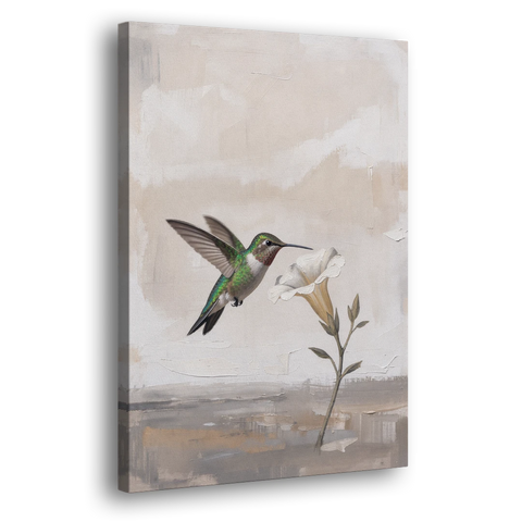 Bird Painting Canvas Hummingbird at the Pale Bloom - Canvas Wall Art - Side