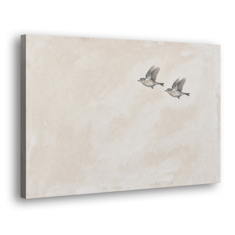 Bird Wall Art of a Pair in Beige Air - Canvas Wall Art - Side