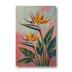 Bird of Paradise Painting in Coral Heat - Canvas Wall Art - Front