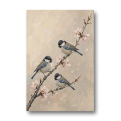 Bird on Branch Painting with Cherry Blossoms - Canvas Wall Art - Front