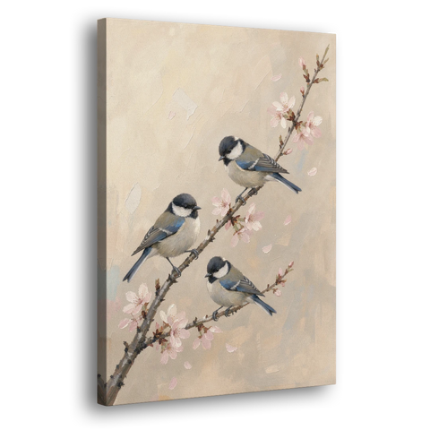 Bird on Branch Painting with Cherry Blossoms - Canvas Wall Art - Side