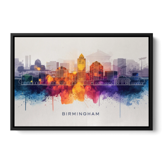 Birmingham Downtown Skyline - Black Framed Canvas Wall Art - Front