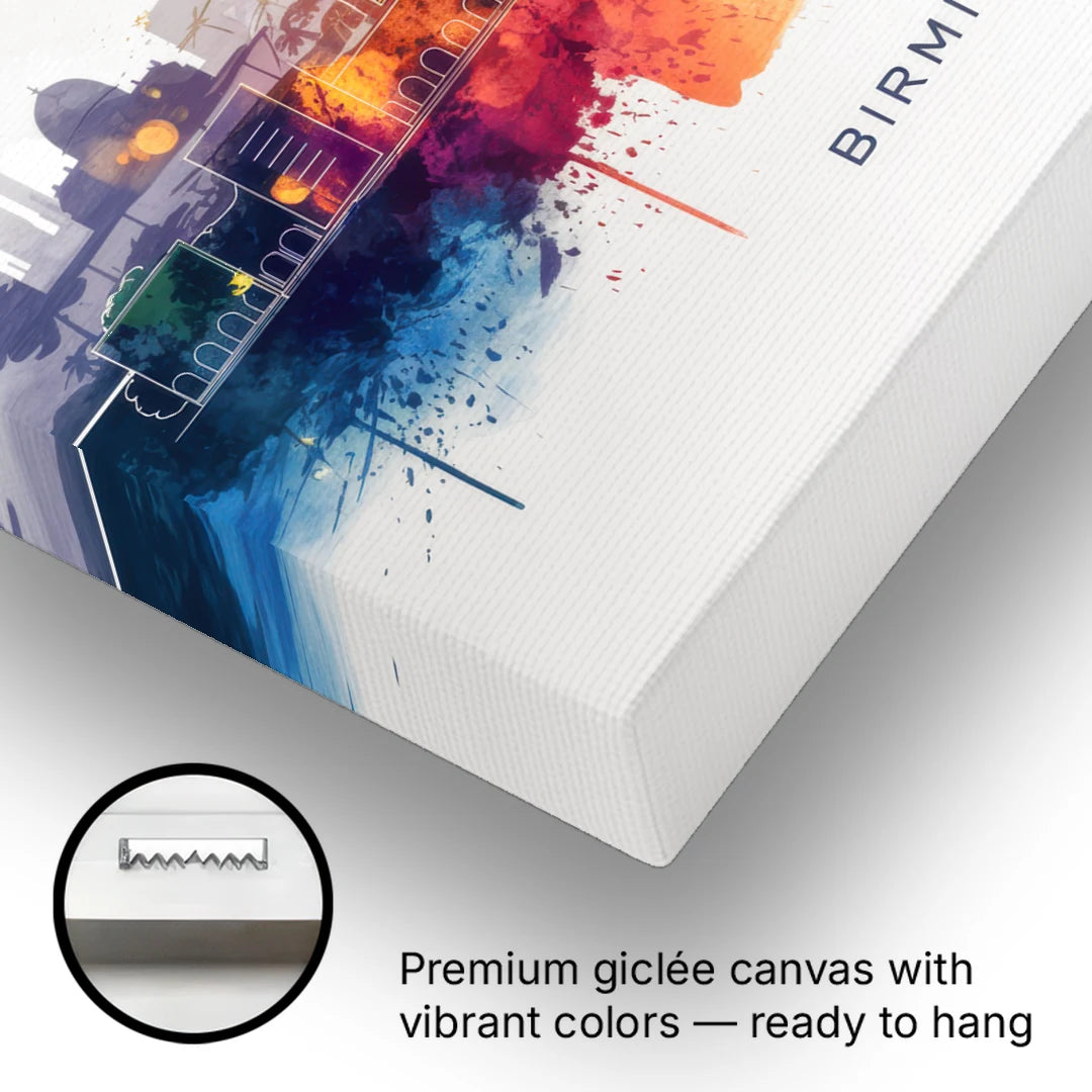 Birmingham Downtown Skyline - Canvas Wall Art - Gallery Wrap Corner