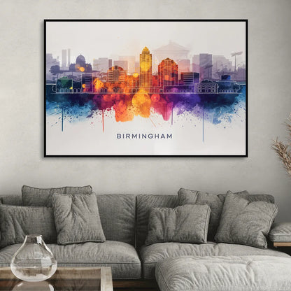 Birmingham Downtown Skyline Living Room - Black Canvas Wall Art