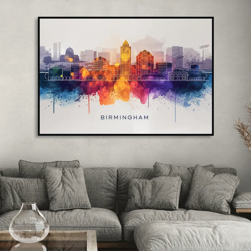 Birmingham Downtown Skyline Living Room - Black Canvas Wall Art