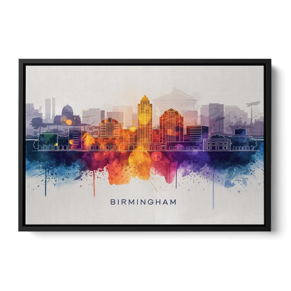 Birmingham Downtown Skyline Front - Black Canvas Wall Art