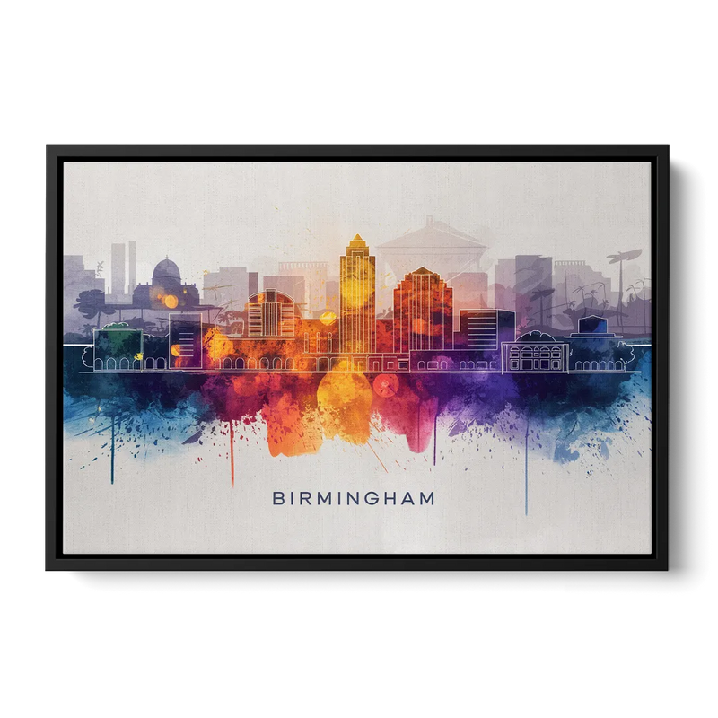 Birmingham Downtown Skyline Front - Black Canvas Wall Art