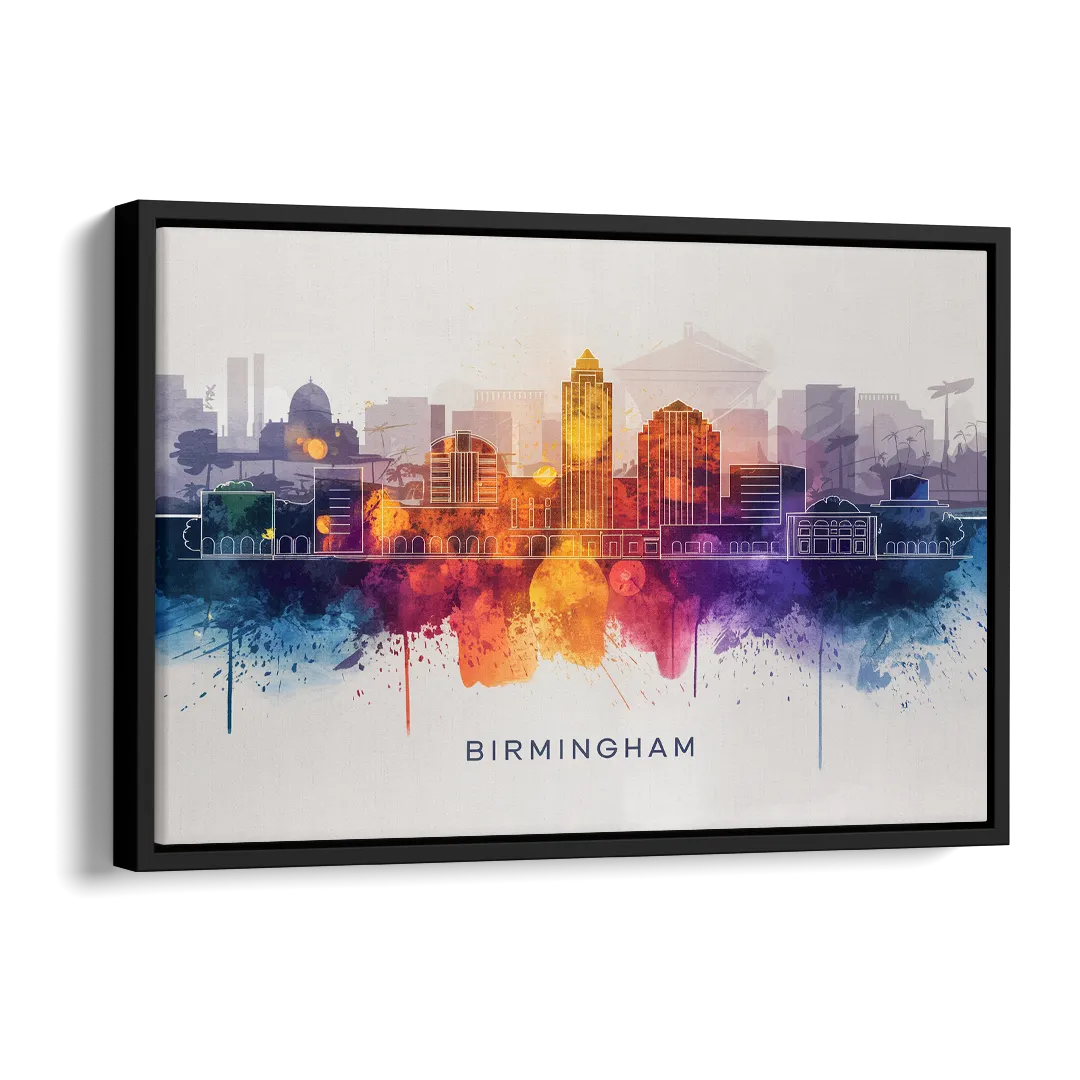 Birmingham Downtown Skyline Side - Black Canvas Wall Art