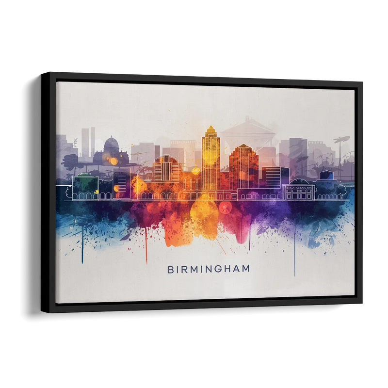 Birmingham Downtown Skyline Side - Black Canvas Wall Art
