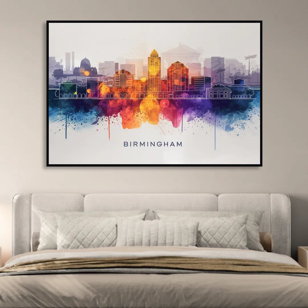 Birmingham Downtown Skyline Sitting Room - Black Canvas Wall Art
