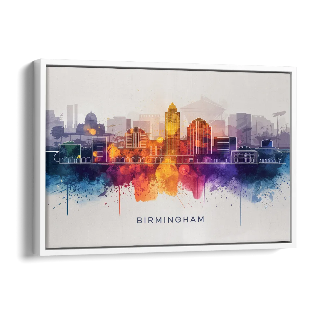 Birmingham Downtown Skyline Side - White Canvas Wall Art