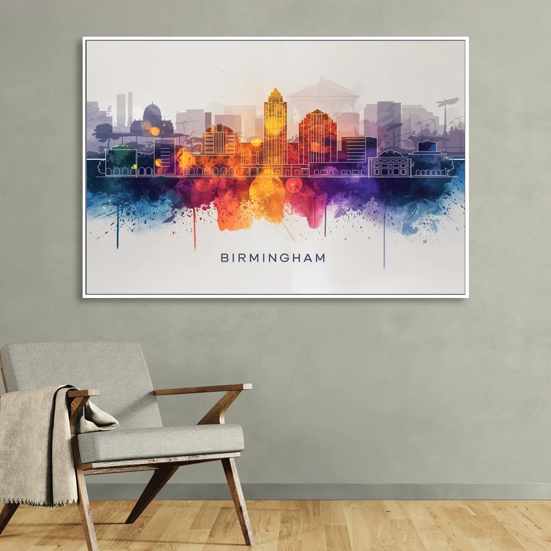 Birmingham Downtown Skyline Sitting Room - White Canvas Wall Art