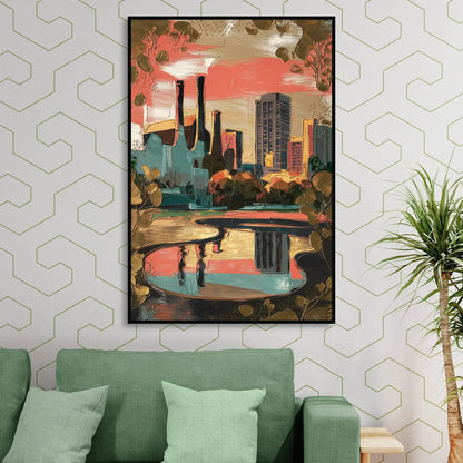 Birmingham Historic Landmarks Living Room - Black Canvas Wall Art