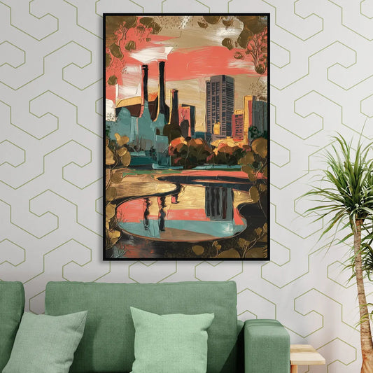 Birmingham Historic Landmarks Living Room - Black Canvas Wall Art