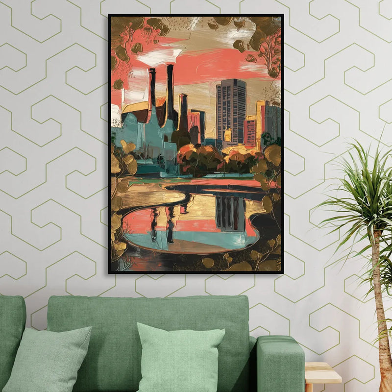 Birmingham Historic Landmarks Living Room - Black Canvas Wall Art