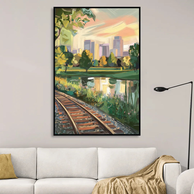 Birmingham Railroad Park Sitting Room - Black Canvas Wall Art