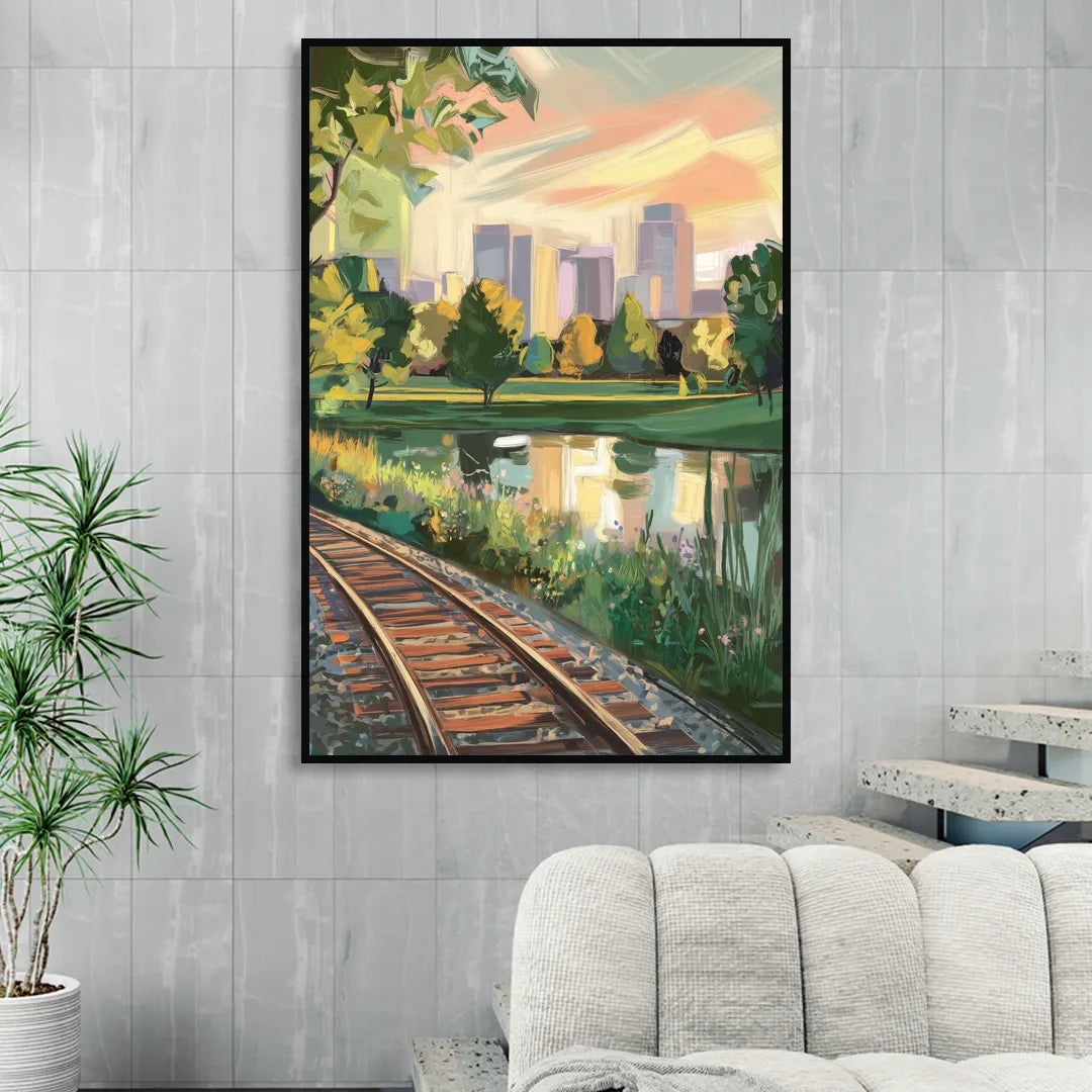Birmingham Railroad Park Living Room - Black Canvas Wall Art
