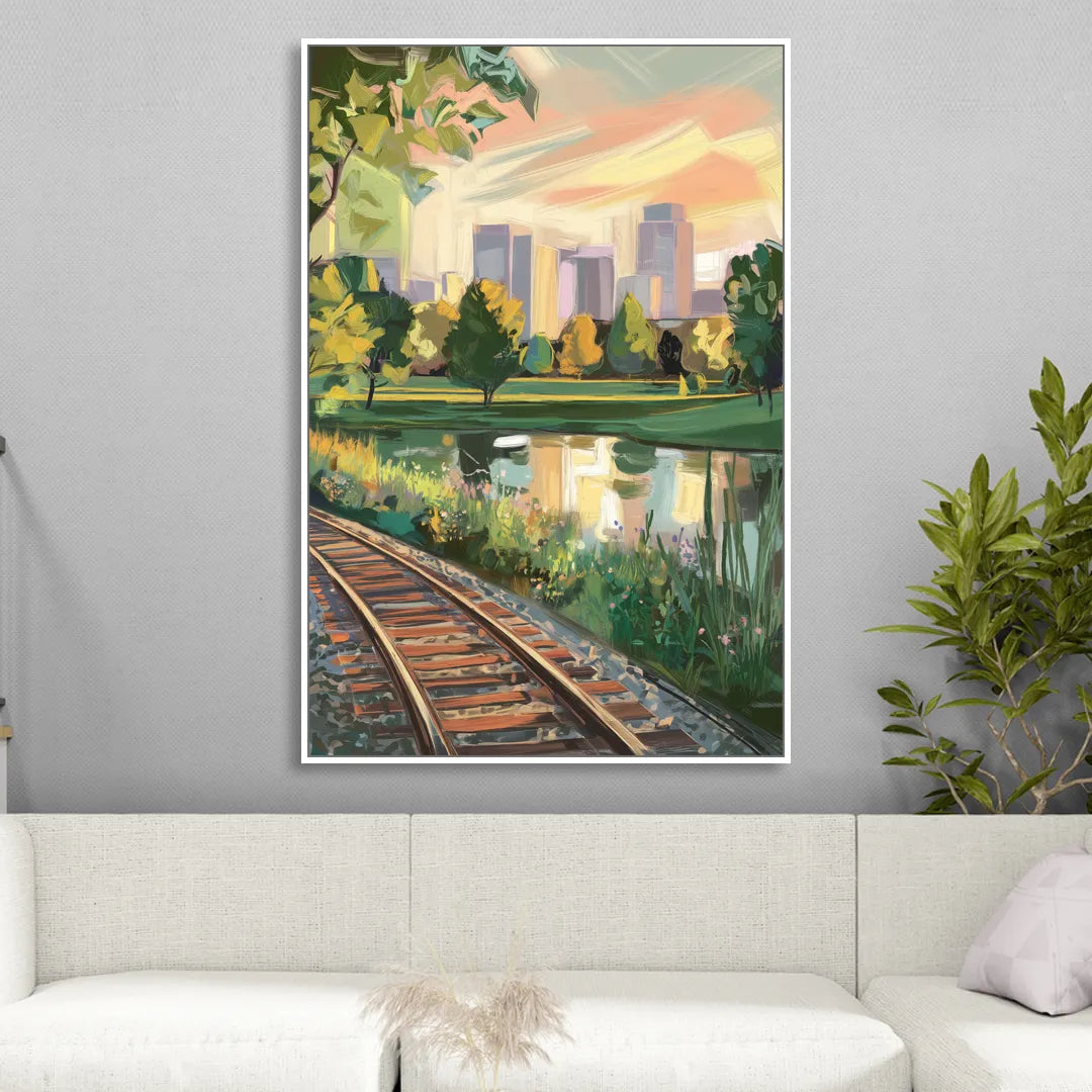 Birmingham Railroad Park Living Room - White Canvas Wall Art