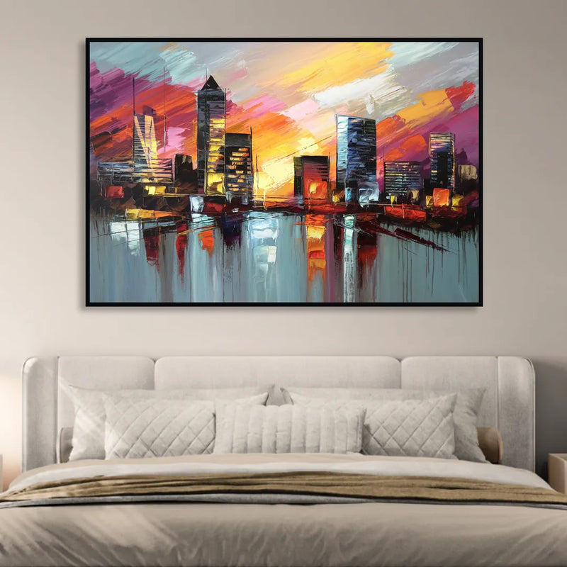 Birmingham Sunset Skyline Living Room - Black Canvas Wall Art