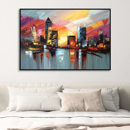Birmingham Sunset Skyline Sitting Room - Black Canvas Wall Art