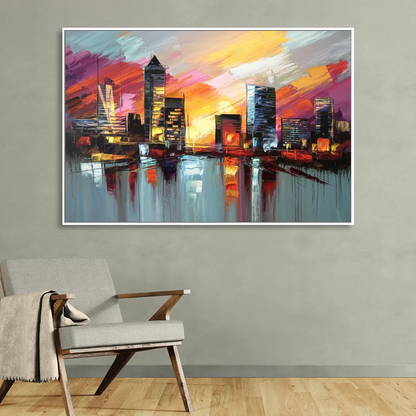 Birmingham Sunset Skyline Living Room - White Canvas Wall Art