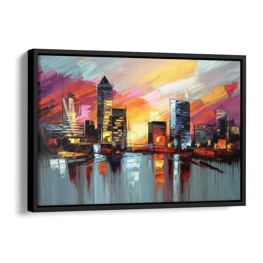 Birmingham Sunset Skyline Side - Black Canvas Wall Art