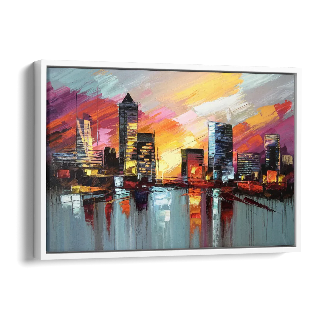 Birmingham Sunset Skyline Side - White Canvas Wall Art