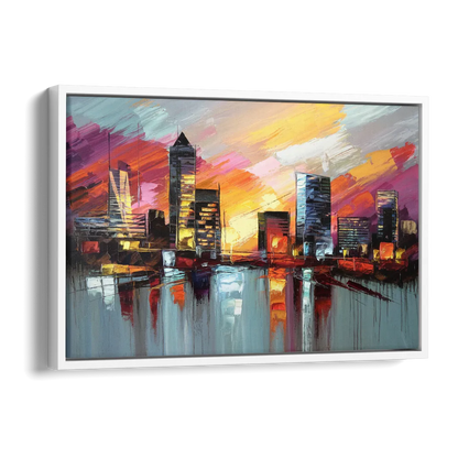 Birmingham Sunset Skyline Side - White Canvas Wall Art