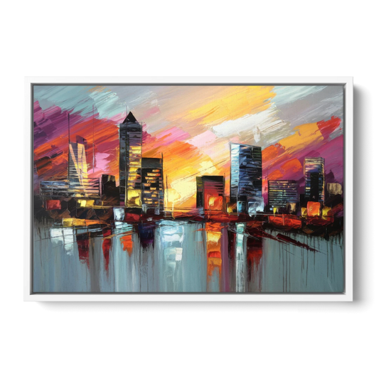Birmingham Sunset Skyline - White Framed Canvas Wall Art - Front