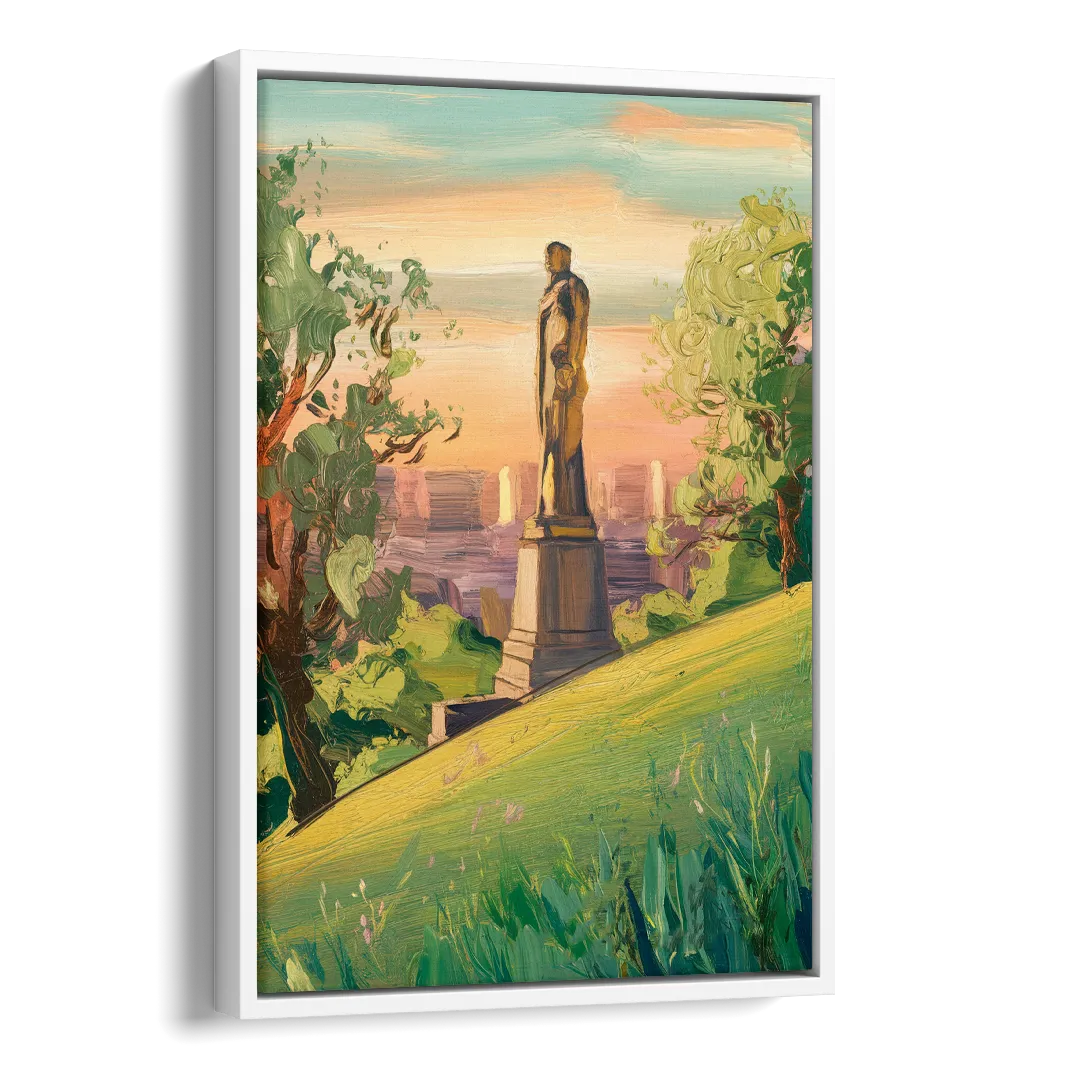 Birmingham Vulcan Statue View Side - White Canvas Wall Art