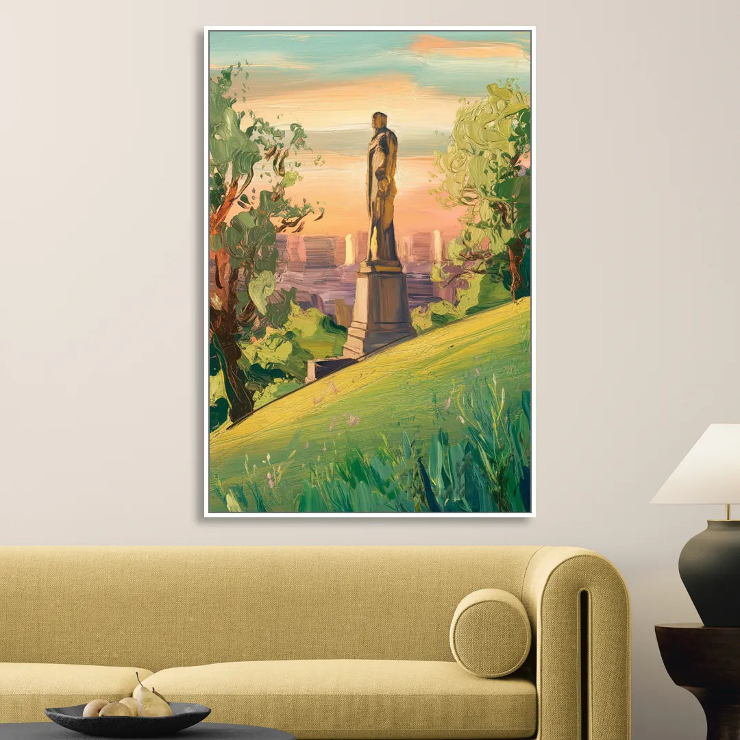 Birmingham Vulcan Statue View Sitting Room - White Canvas Wall Art