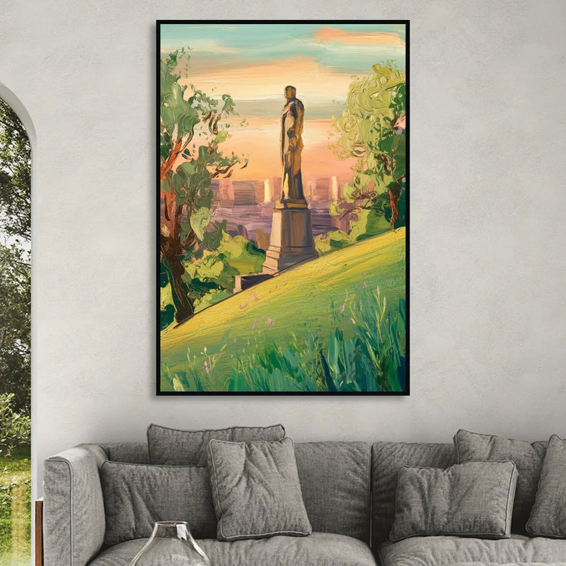 Birmingham Vulcan Statue View Sitting Room - Black Canvas Wall Art