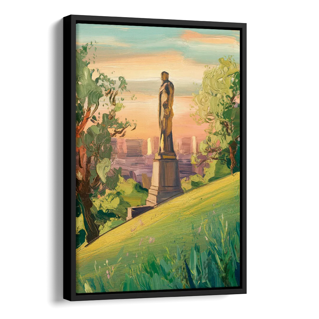 Birmingham Vulcan Statue View Side - Black Canvas Wall Art