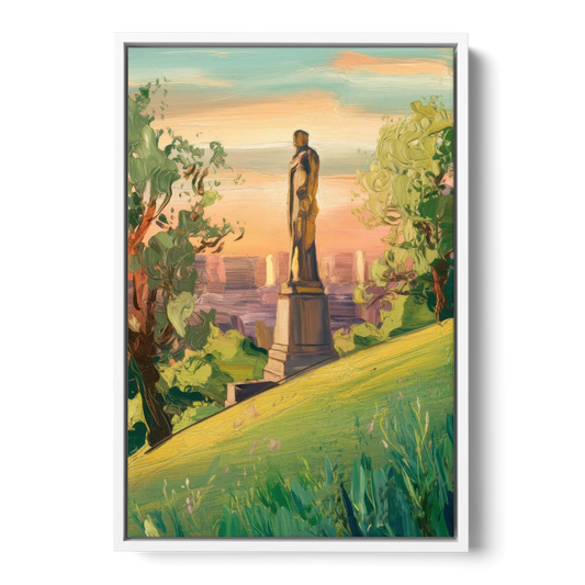 Birmingham Vulcan Statue View - White Framed Canvas Wall Art - Front