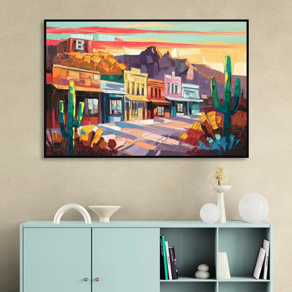 Bisbee Arizona Charm Living Room - Black Canvas Wall Art