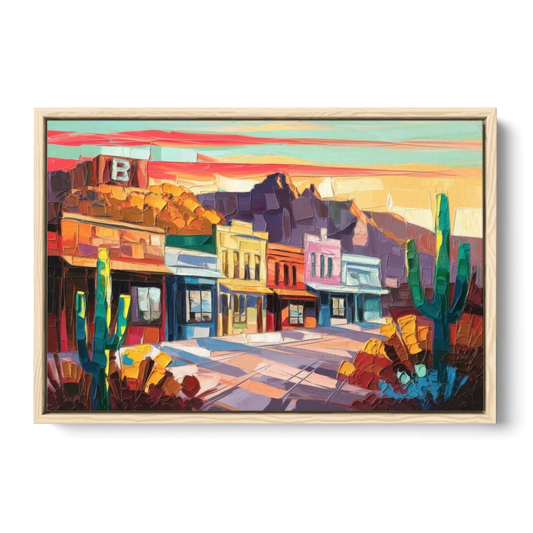Bisbee Arizona Charm - Oak Framed Canvas Wall Art - Front