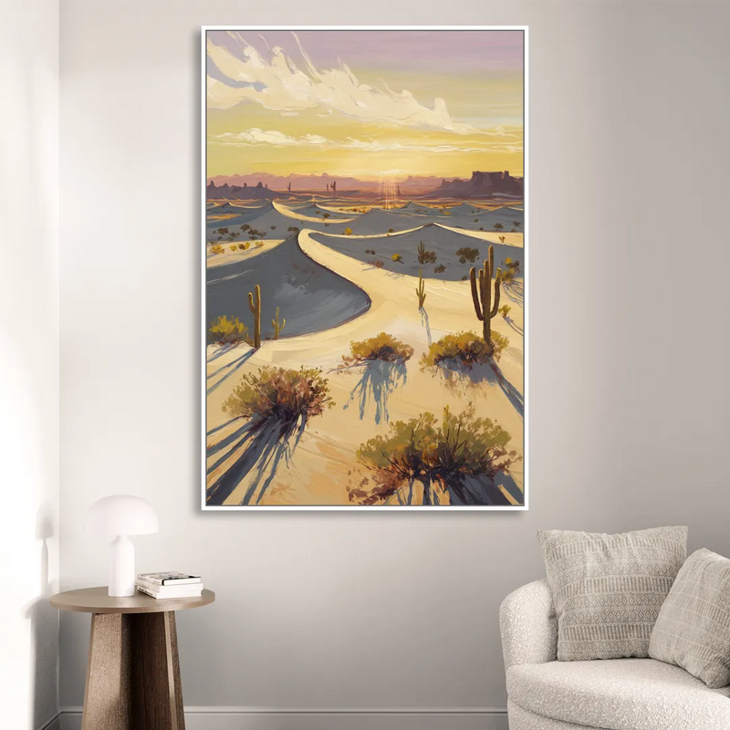 Bisbee Desert Sunrise Sitting Room - White Canvas Wall Art