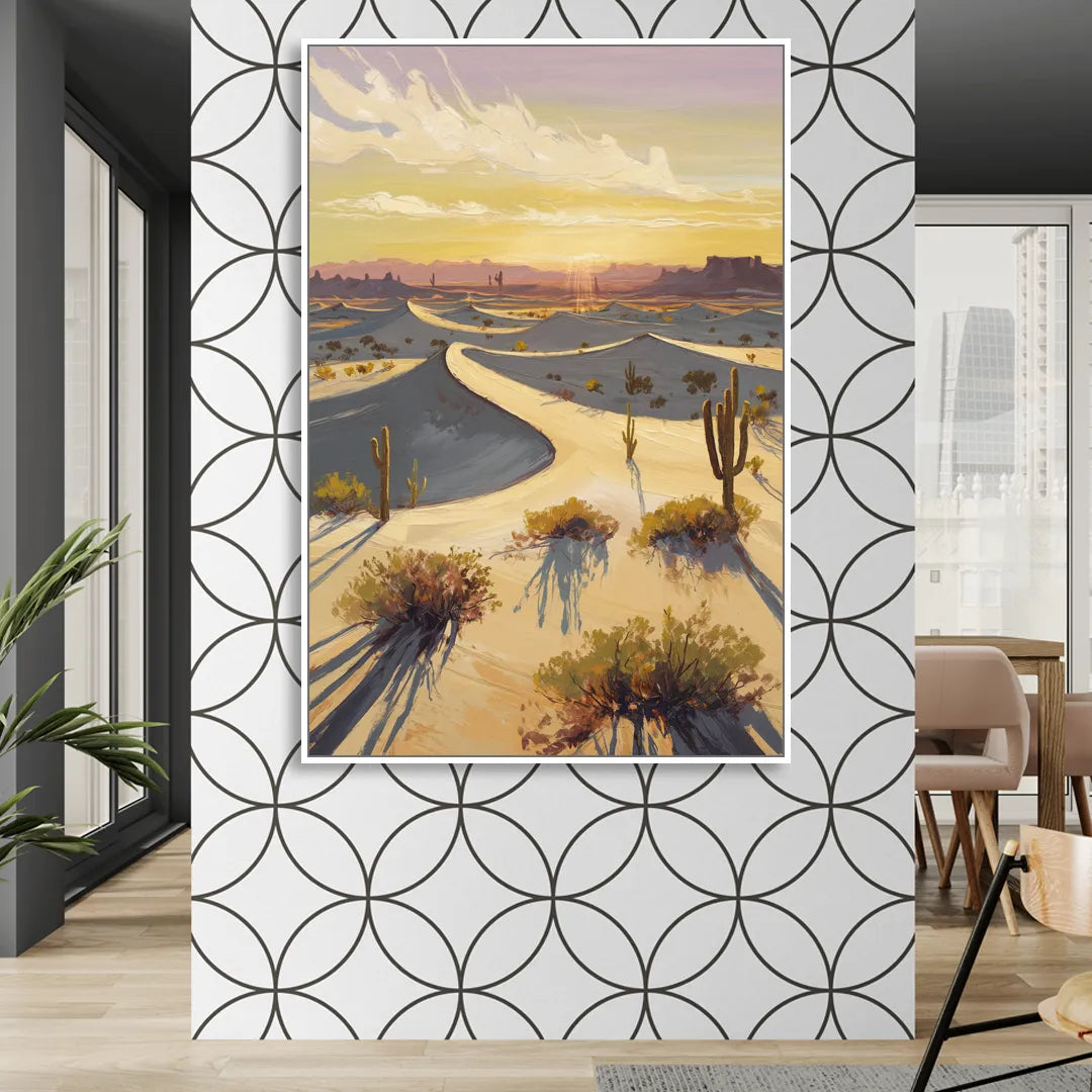 Bisbee Desert Sunrise Living Room - White Canvas Wall Art