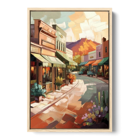 Bisbee Historic Streetscape - Oak Framed Canvas Wall Art - Front