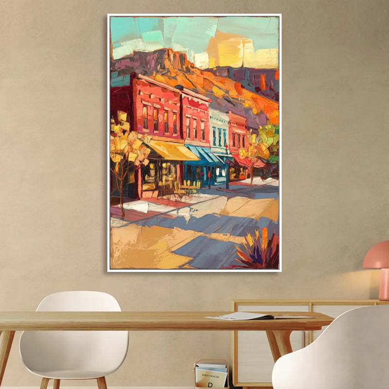 Bisbee Quaint Downtown View Living Room - White Canvas Wall Art