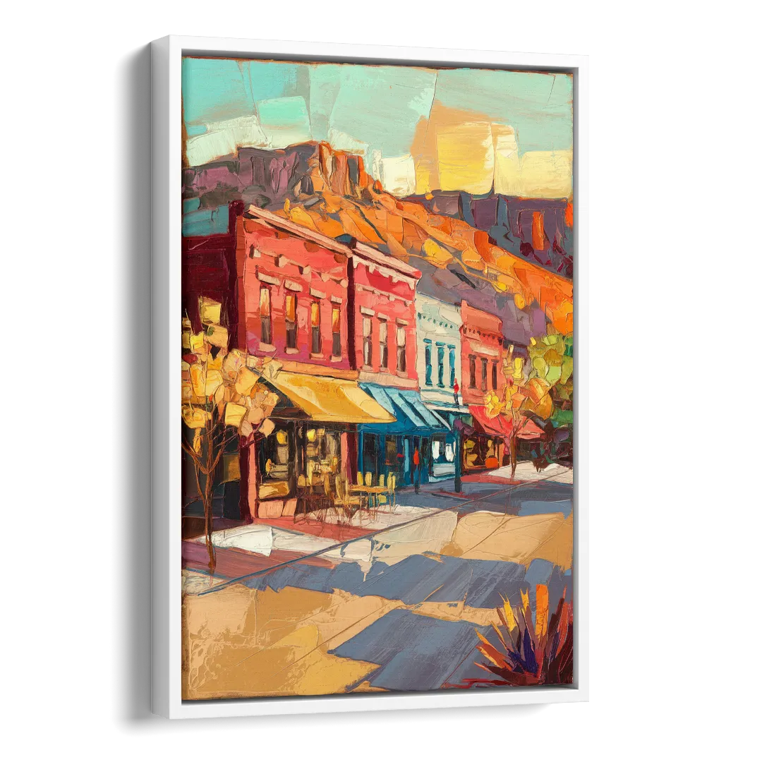 Bisbee Quaint Downtown View Side - White Canvas Wall Art