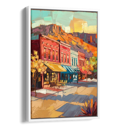 Bisbee Quaint Downtown View Side - White Canvas Wall Art